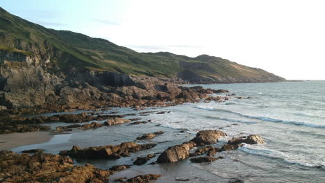 drone shot on picturesque rocky beach in the south of england