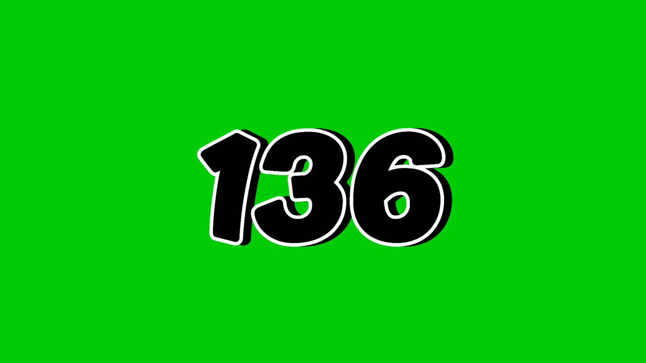 Number 136 Reveal Animation with Smoke Effect on Green Screen Black Cartoon Style Motion Graphic Element