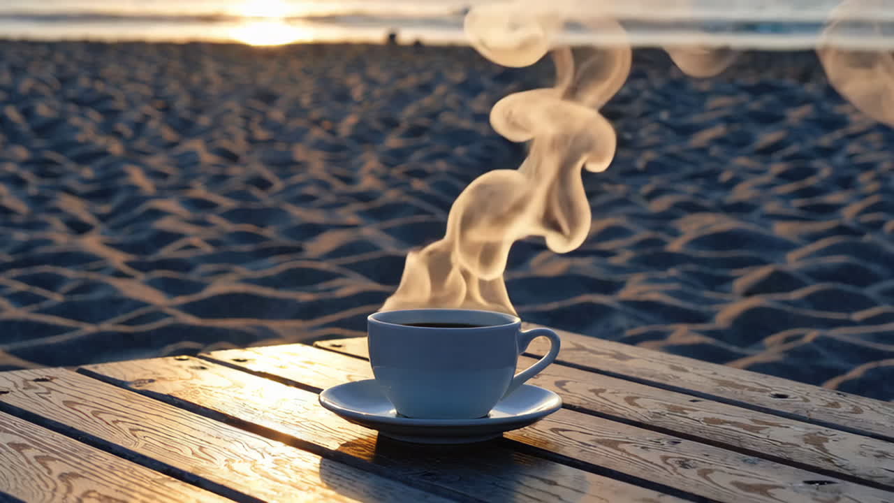 Morning Coffee on the Beach at Sunrise