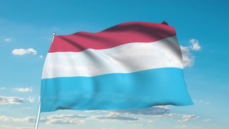 flag of luxembourg with fabric structure against a cloudy sky (loopable)