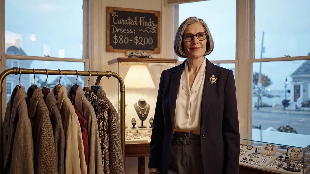 Esposizione di moda senza tempo in un negozio vintage: abiti eleganti e gioielli per l'appassionato di stile esigente in un'esperienza di boutique curata.