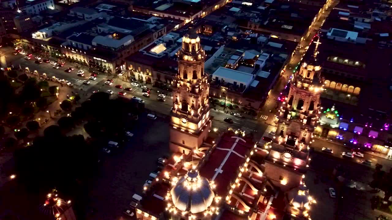 Done&acute;s flight over the cathedral of Morelia, Michoacan, Mexico