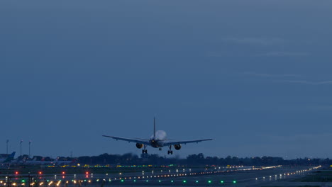 vueling airliner landing on barcelona airport runway during