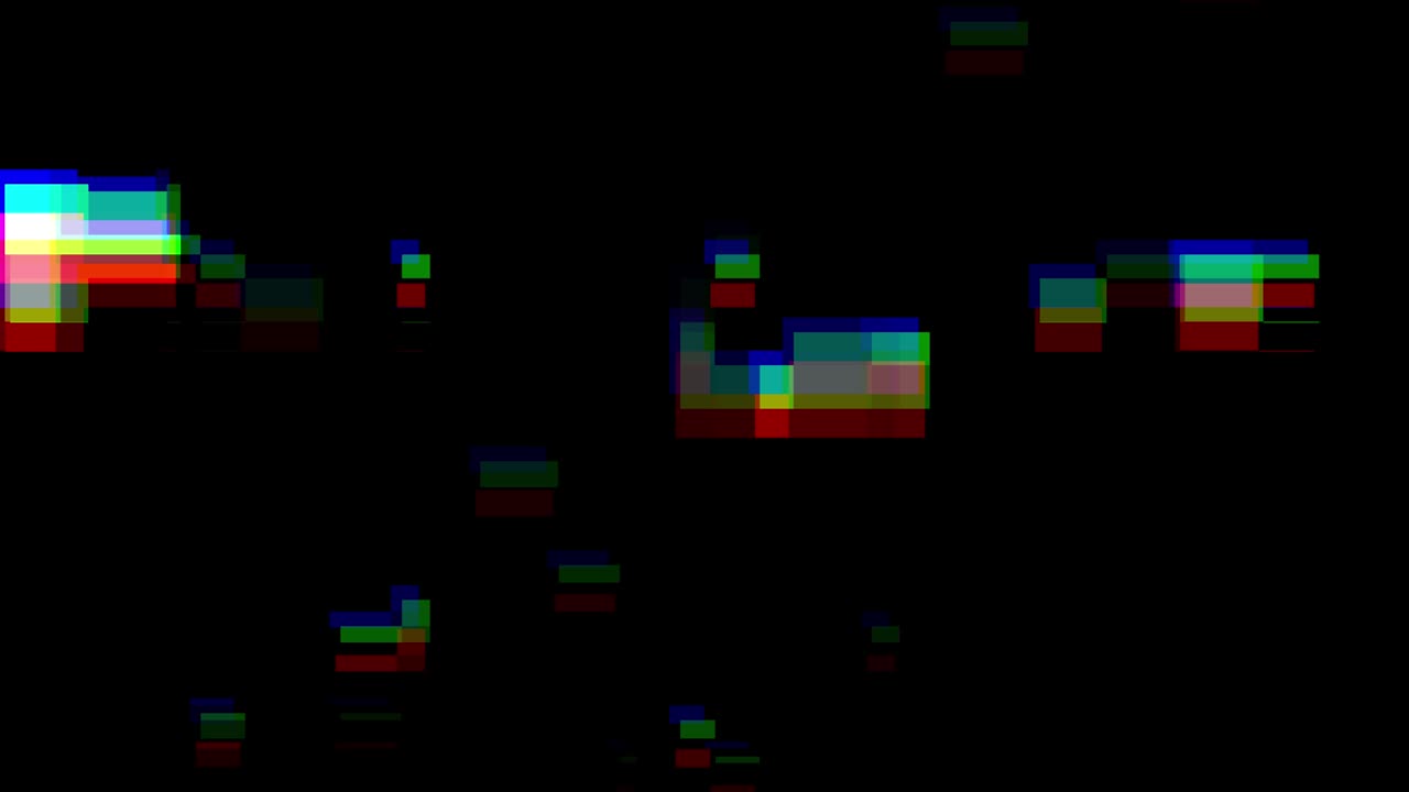 Loop continuo di glitch digitali. Danno al segnale video retro-futuristico con pixel morti, rumore ed errori di interferenza