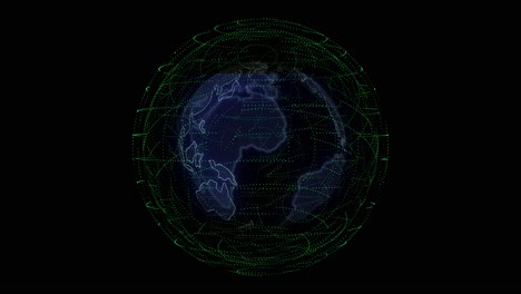 global communications network grid layers around the orbiting earth in a looping animation