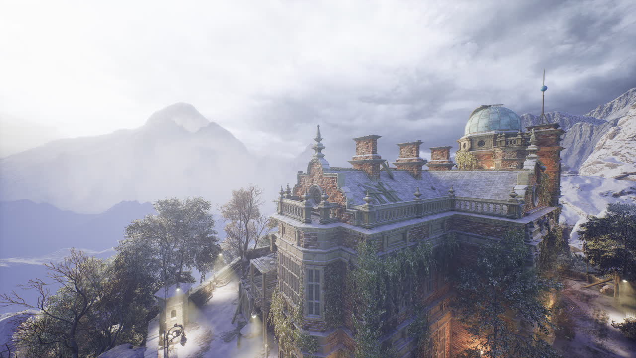 majestuoso castillo antiguo encaramado en una ladera de la montaña en la luz del sol de invierno