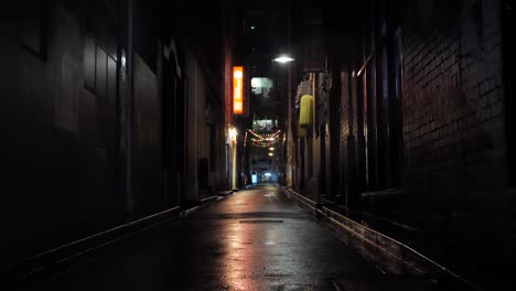 walking by a quiet melbourne laneway during the nightly covid curfew