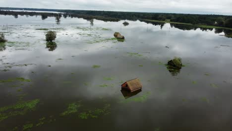 floods czech republic rožmberk pond and flooded surrounding meadows and hay barns