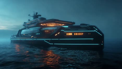 futuristic night yacht on the ocean