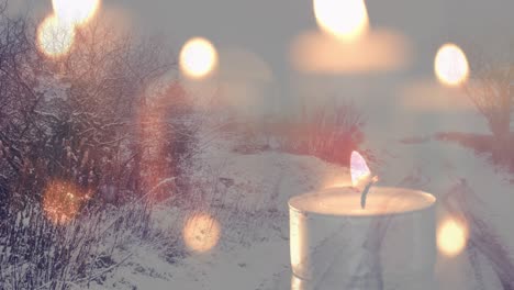 animation of candles over winter road landscape