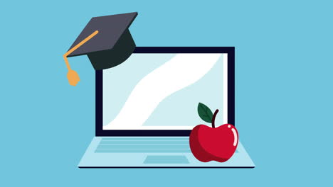 back to school animation with laptop and graduation hat