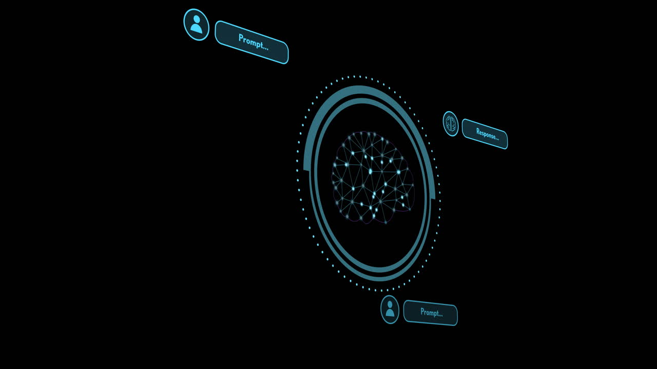 animación del cerebro humano y el procesamiento de datos de la ia sobre un fondo negro