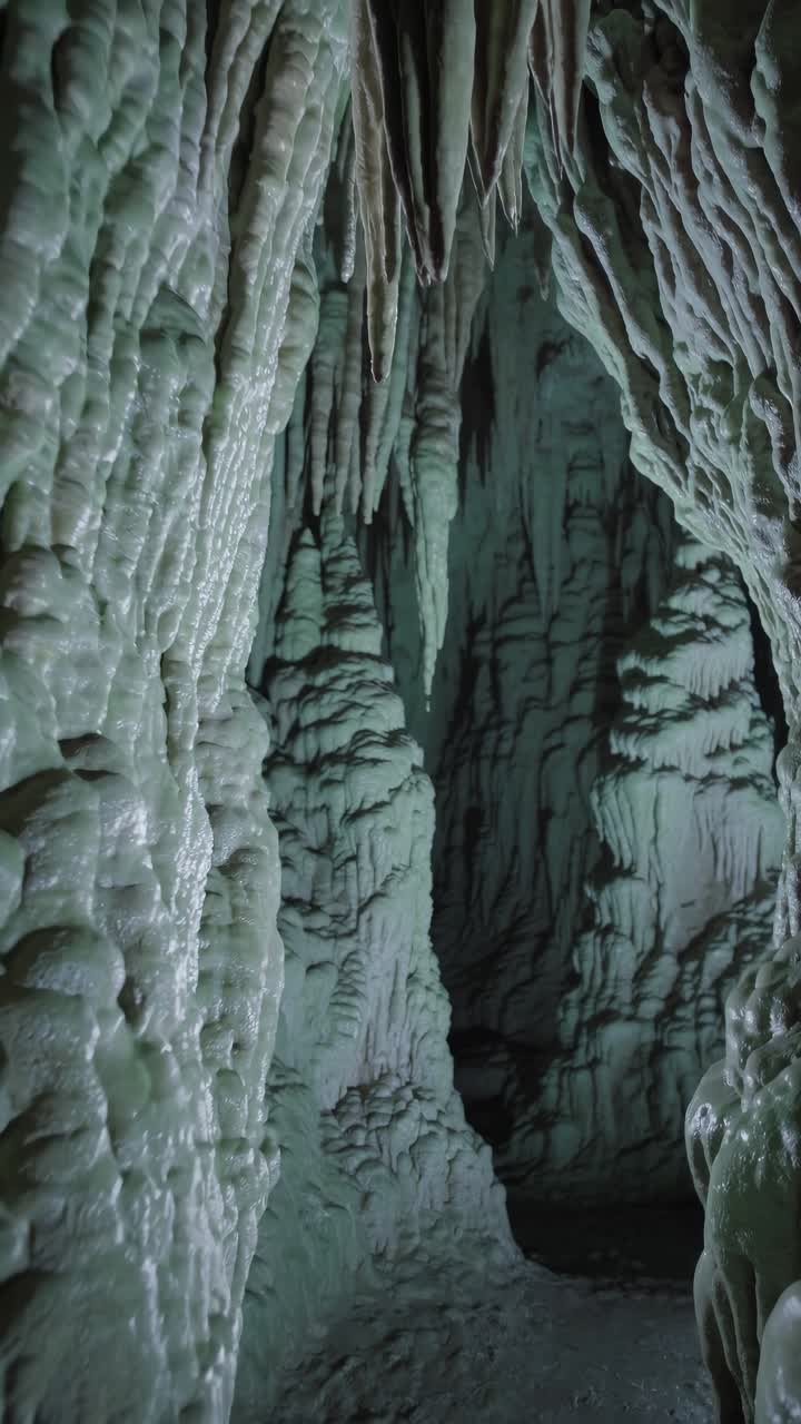 Intricate cave formations reveal stunning textures and shapes in a mesmerizing underground scene