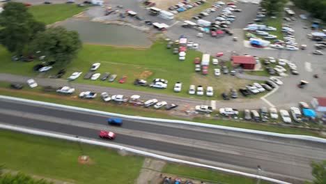 aerial view from drone of drag racing