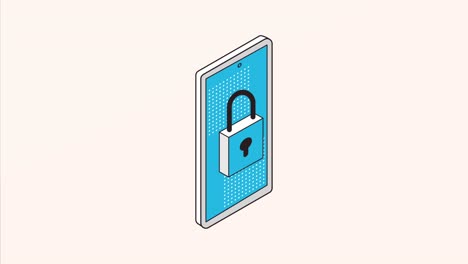 safe secure padlock in smartphone animation