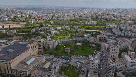 Aerial-View-Of-Downtown-Hebron-In-Palestine---drone-shot