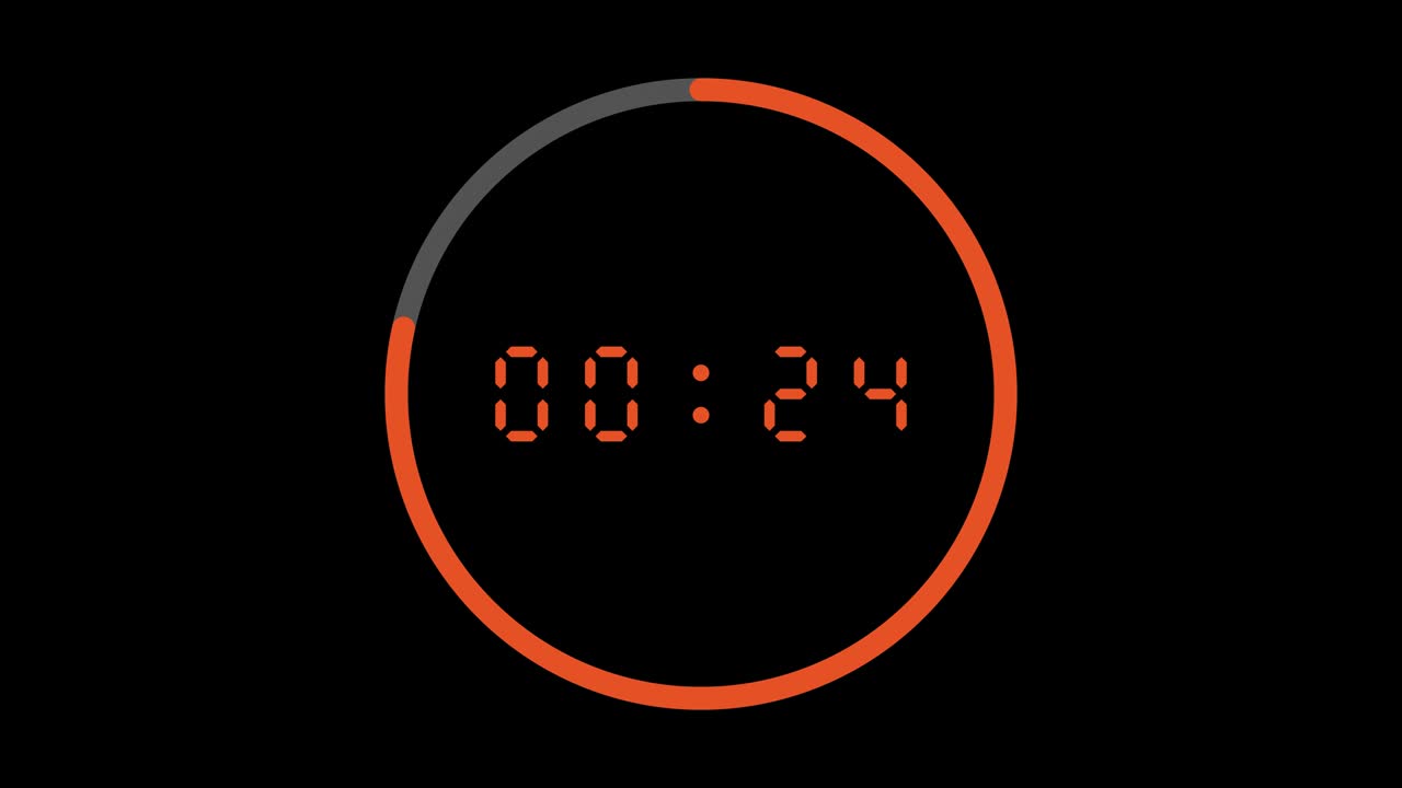 Thirty seconds to zero digital countdown timer, transparent background