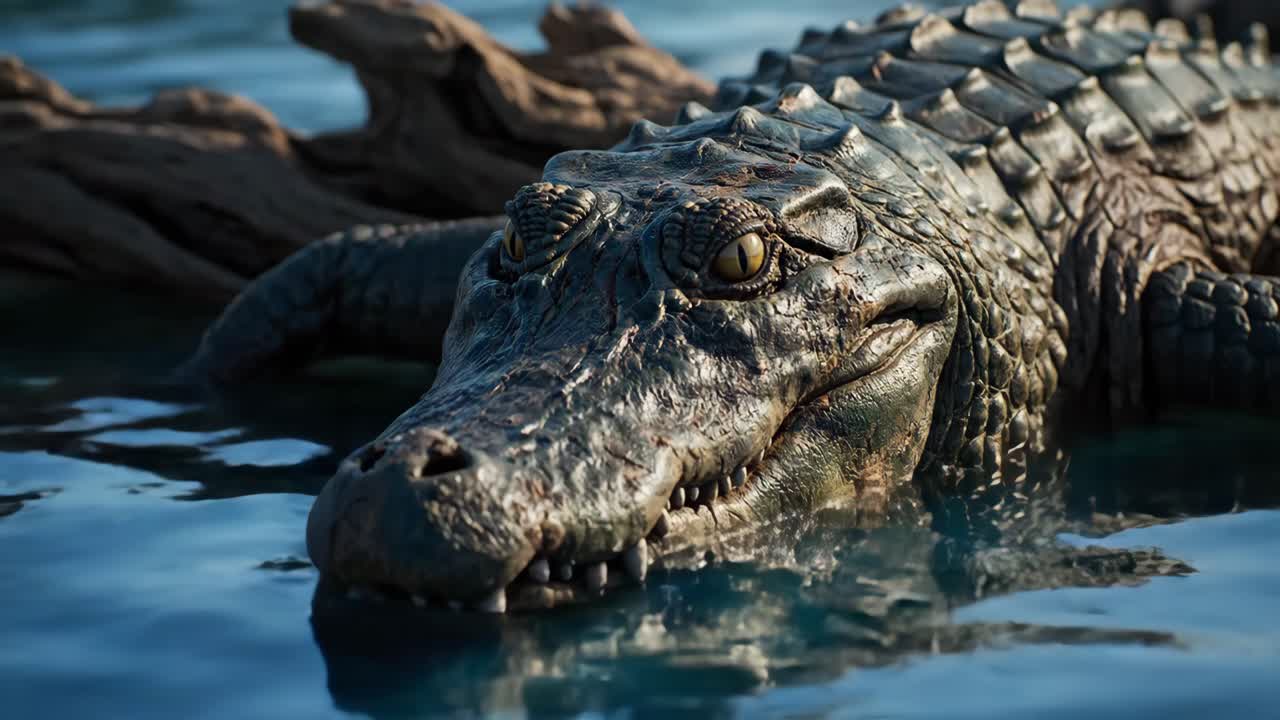 Close-up of a Crocodile in Water