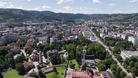 skyline of balkan city banja luka in bosnia and herzegovina, green valley