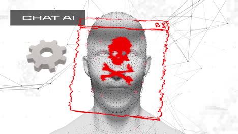 chat ai detección de malware sobre cabeza humana digital con fondo de red abstracto
