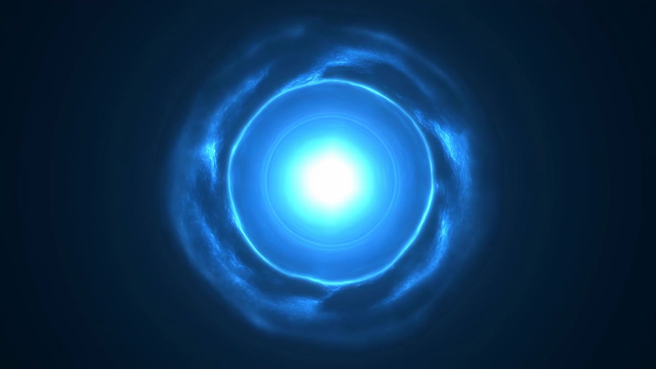 Bright Blue Energy Core Pulsing With Concentric Rings, Glowing Halo And Swirling Plasma, Intense Center