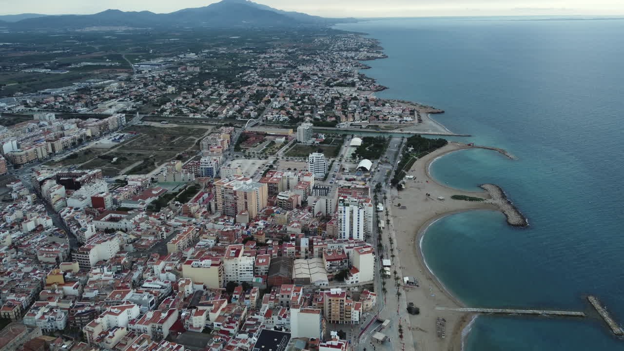 Aerial View of a Coastal Town in Spain