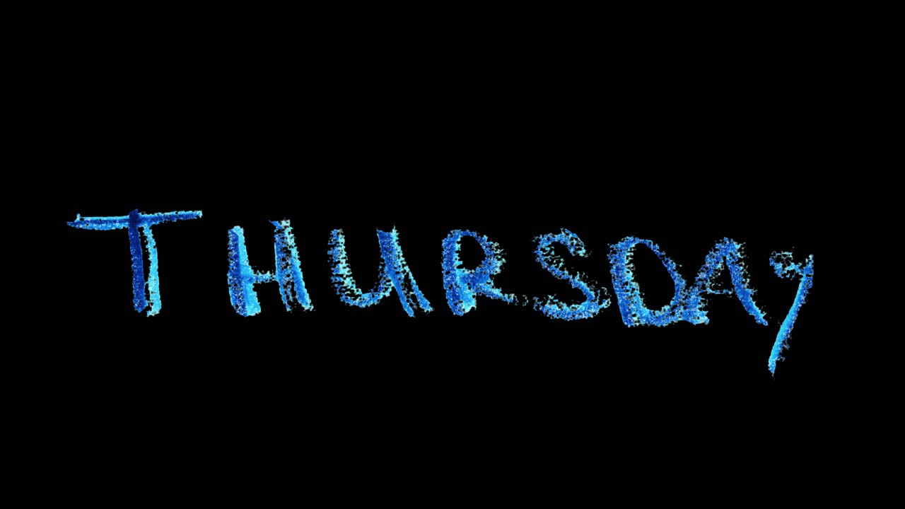 Thursday title hand-drawn in crayon scribble style, animated on a clean background for a simple intro