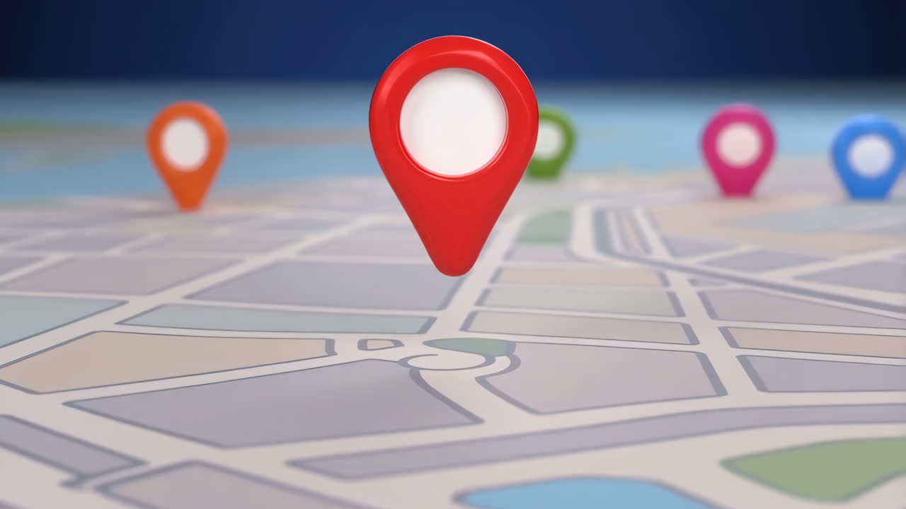 3D map pin markers on a stylized map