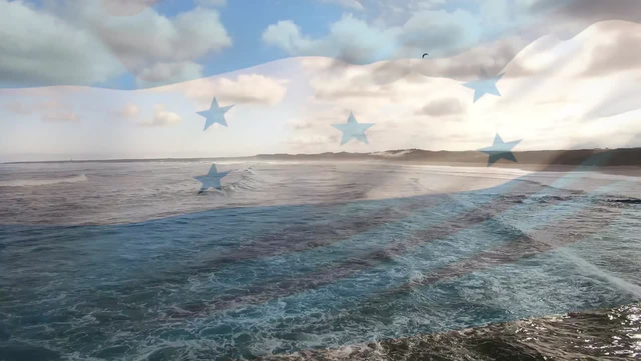 animación de la bandera de honduras ondeando sobre el paisaje marino de la playa