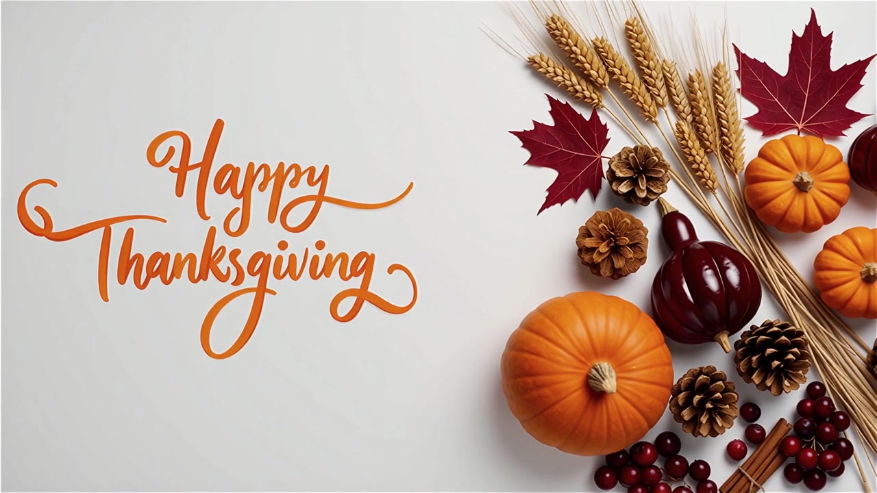 Fondo de feliz Día de Acción de Gracias con hojas de otoño y calabazas