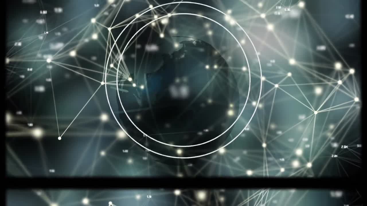 Glowing network of connections and spinning globe against grey background