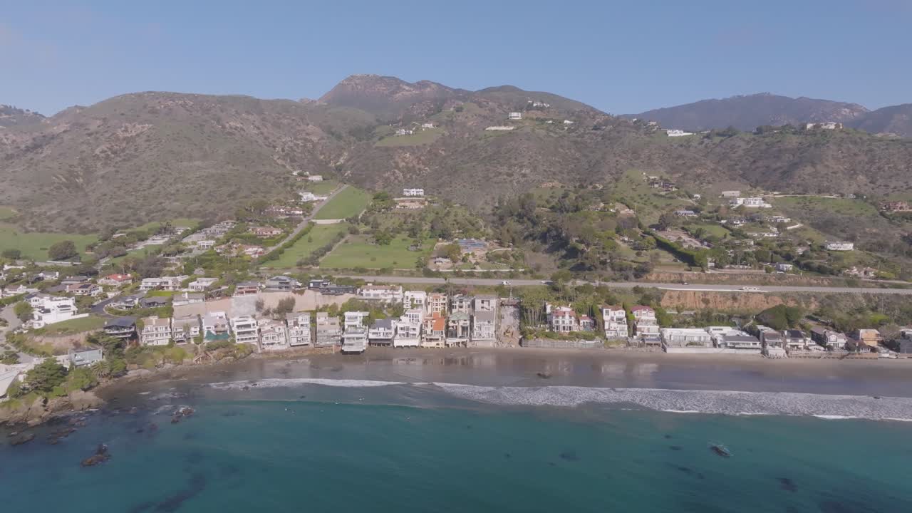 Aerial Malibu Highway 1 Pacific Coast highway Ocean moving forward