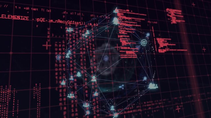 Animazione di un globo con rete di connessioni e elaborazione dati