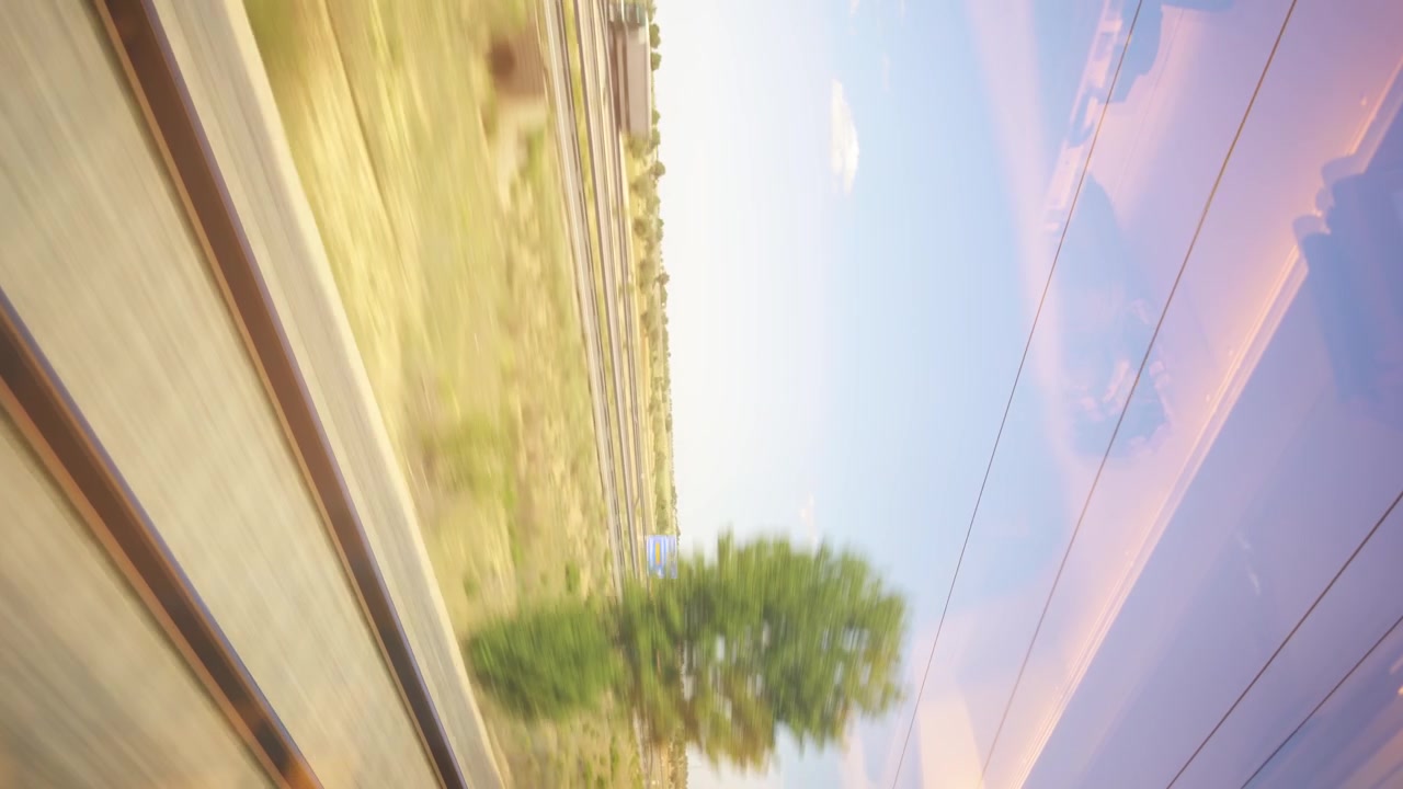 train tracks from a passenger window seen speeding by vertically