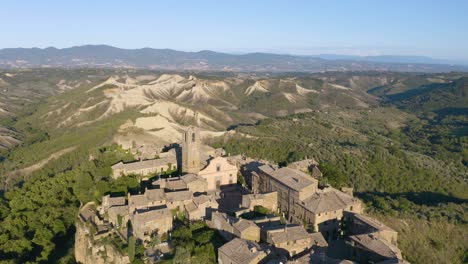 aerial pullback reveals civita di bagnoregio