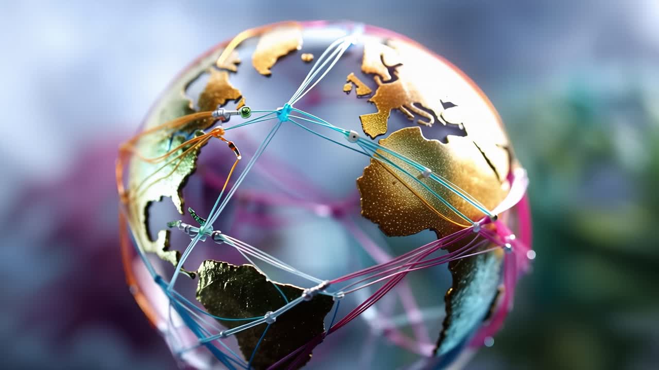Pyörivä maapallo yhteenliitetyillä digitaalisilla verkkoyhteyksillä.
