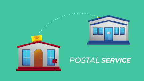 postal service lettering with envelopes and houses