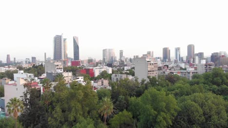 aerial of mexico city park and  skyline