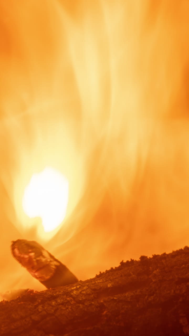 수직으로 벽난로에서 불타는 로그 불꽃의 클로즈업