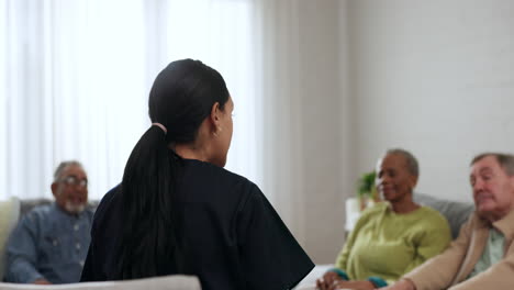 senior people, listening and nurse in support