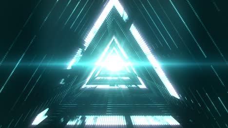 abstract futuristic tunnel in a triangular shape with a light burst in the center. seamless loop.