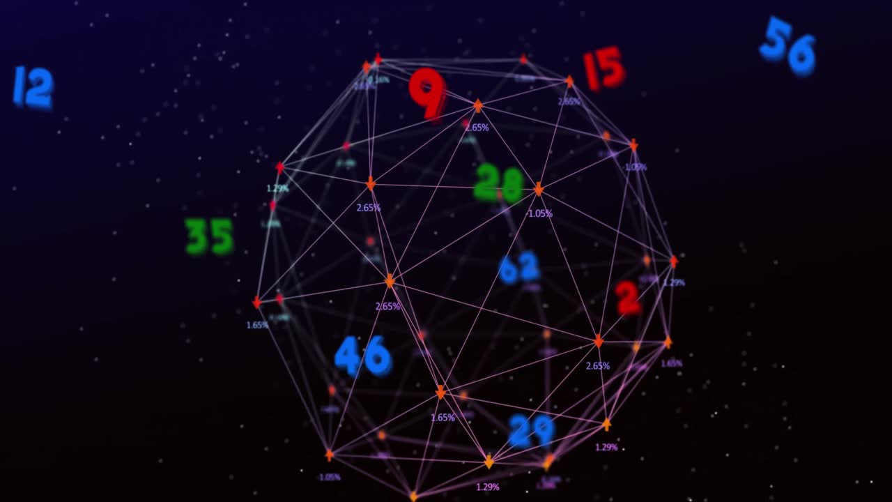 animación de números a través de una red de conexiones sobre fondo negro