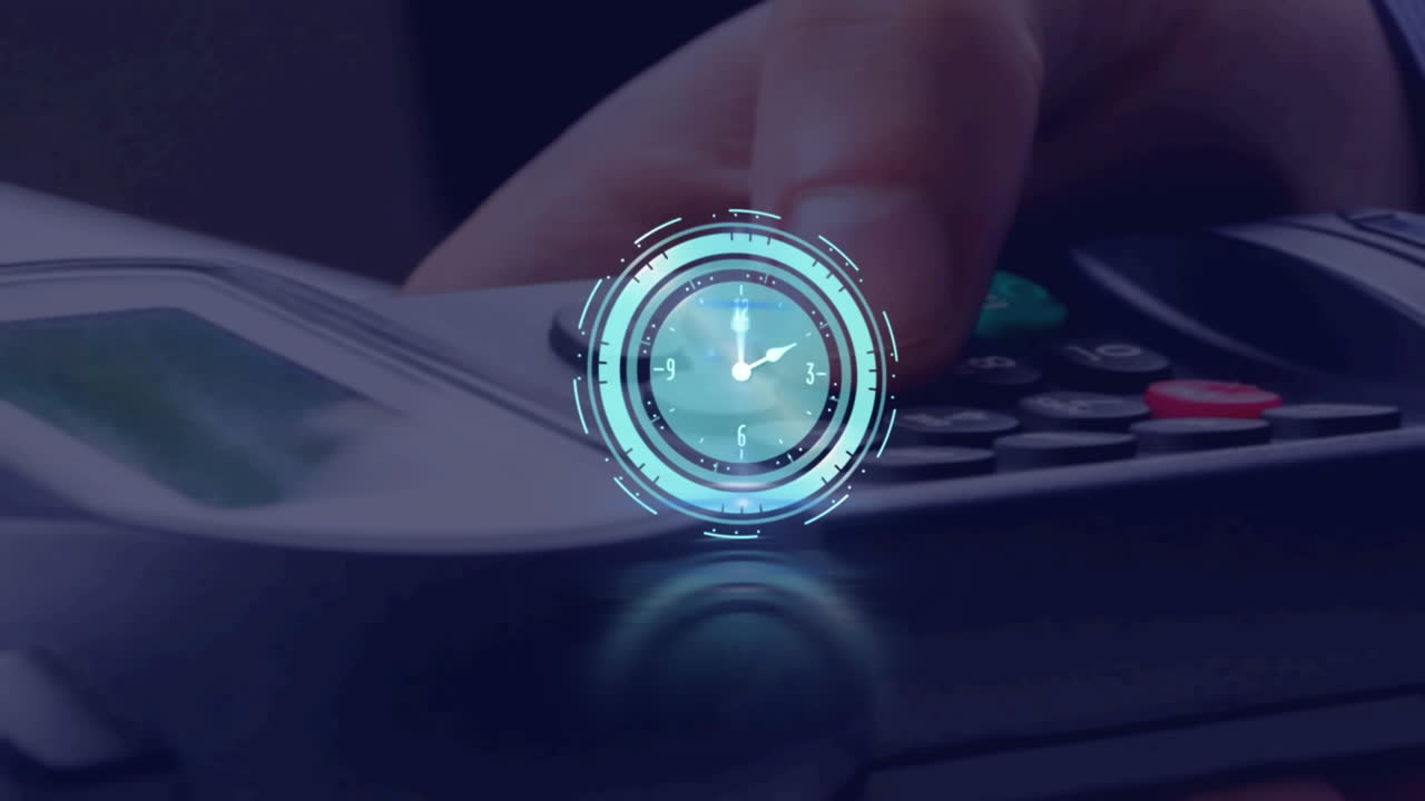 animación de un terminal de pago a través del reloj