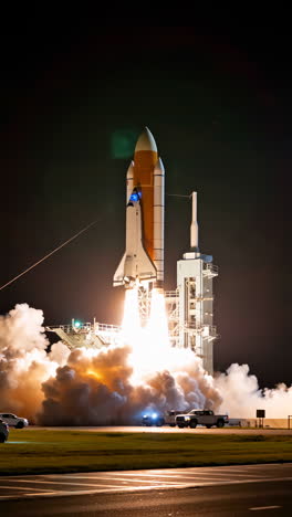 space shuttle launch at night