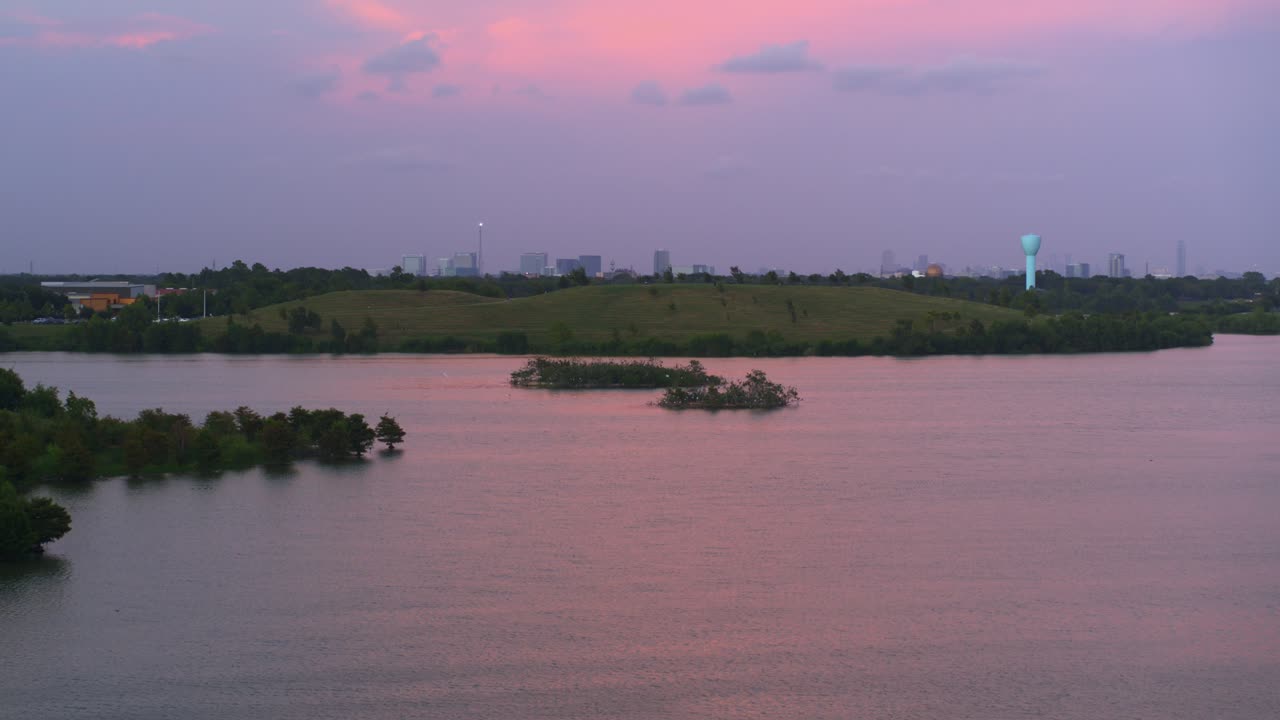 Ascending 4K Drone Footage of Bayou and Southwest Houston with Downtown in Distance