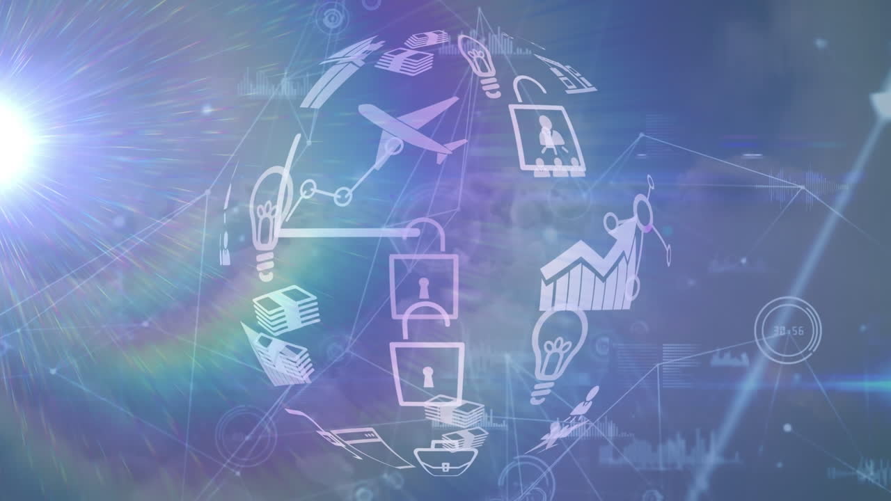 animación del procesamiento de datos e iconos con red de conexiones