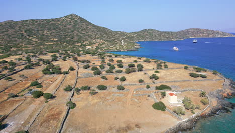scenic creten landscape elounda coastline in summer and clear blue aegean sea
