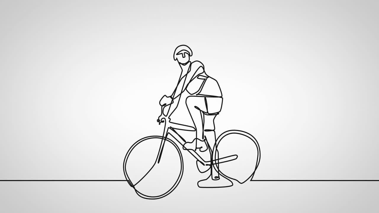 animación de un dibujo de una deportista con una bicicleta sobre un fondo blanco.