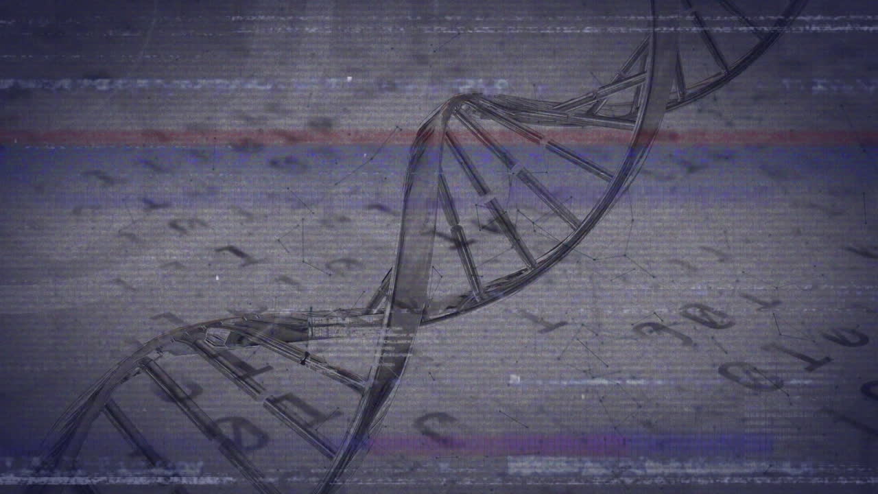 animación del código de adn giratorio sobre el código binario