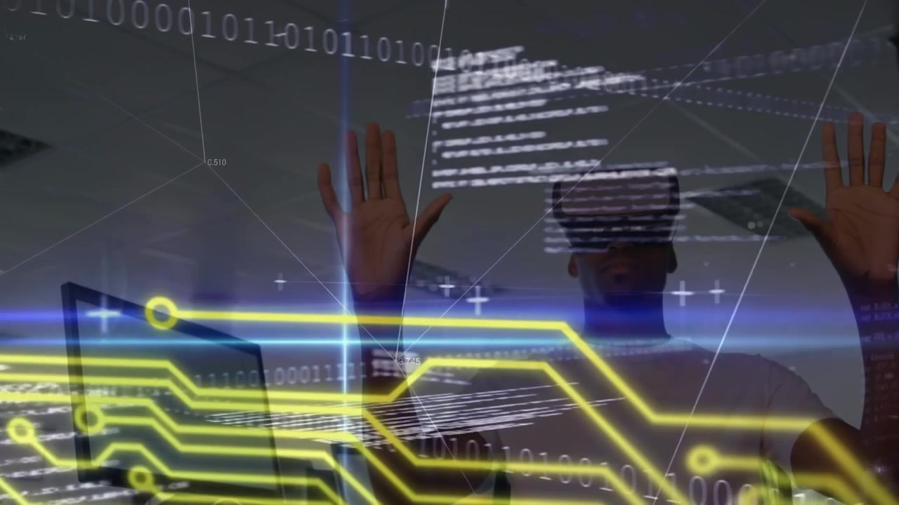 Animation of network of connections over businessman working in office